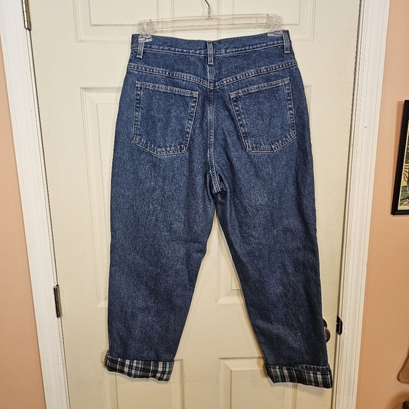 L.L.Bean Vintage Insulated Plaid Original Fit Relaxed High Rise Jeans Cuffed - Picture 2 of 6